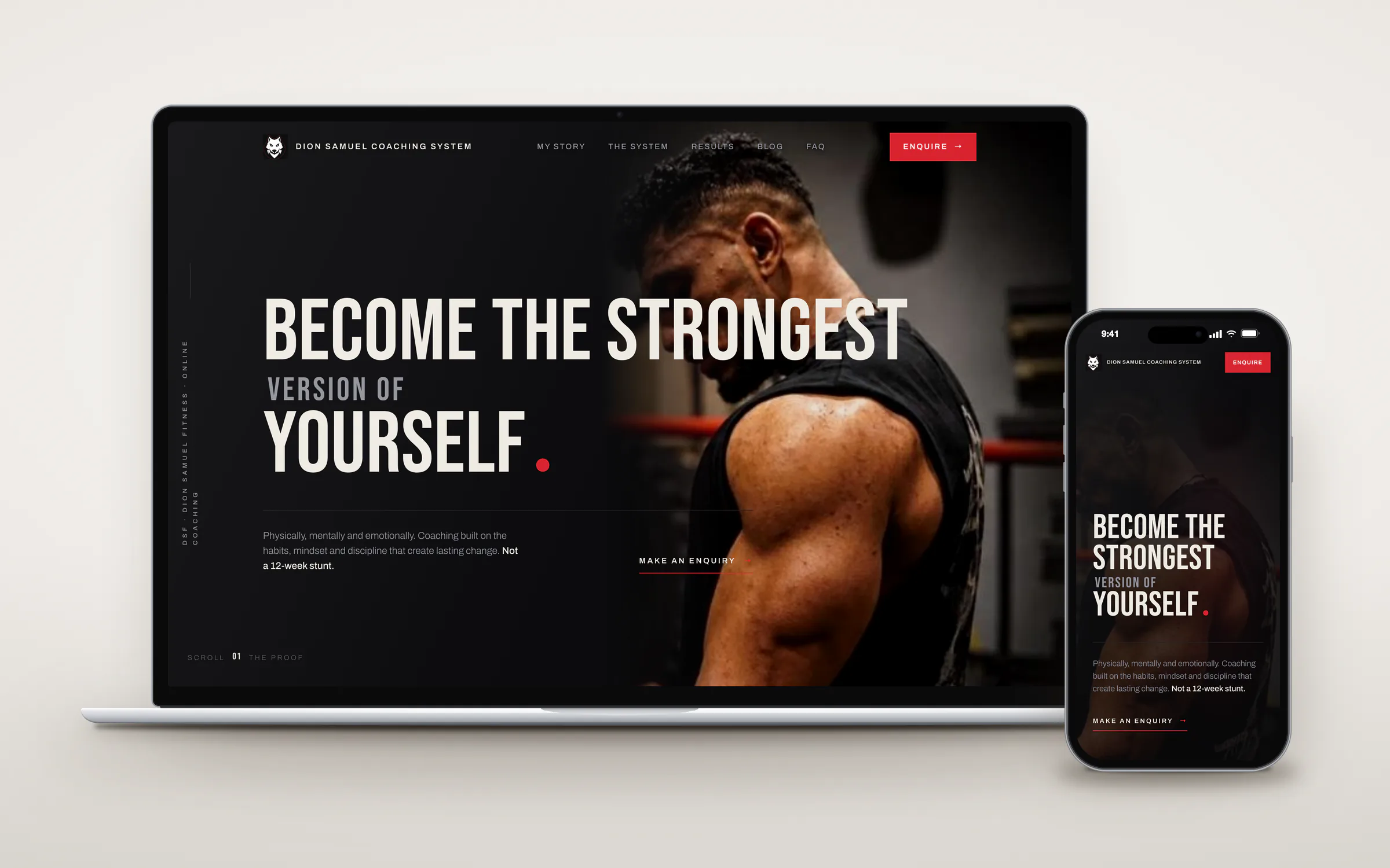 Dion Samuel Fitness wordpress website shown on a laptop and phone