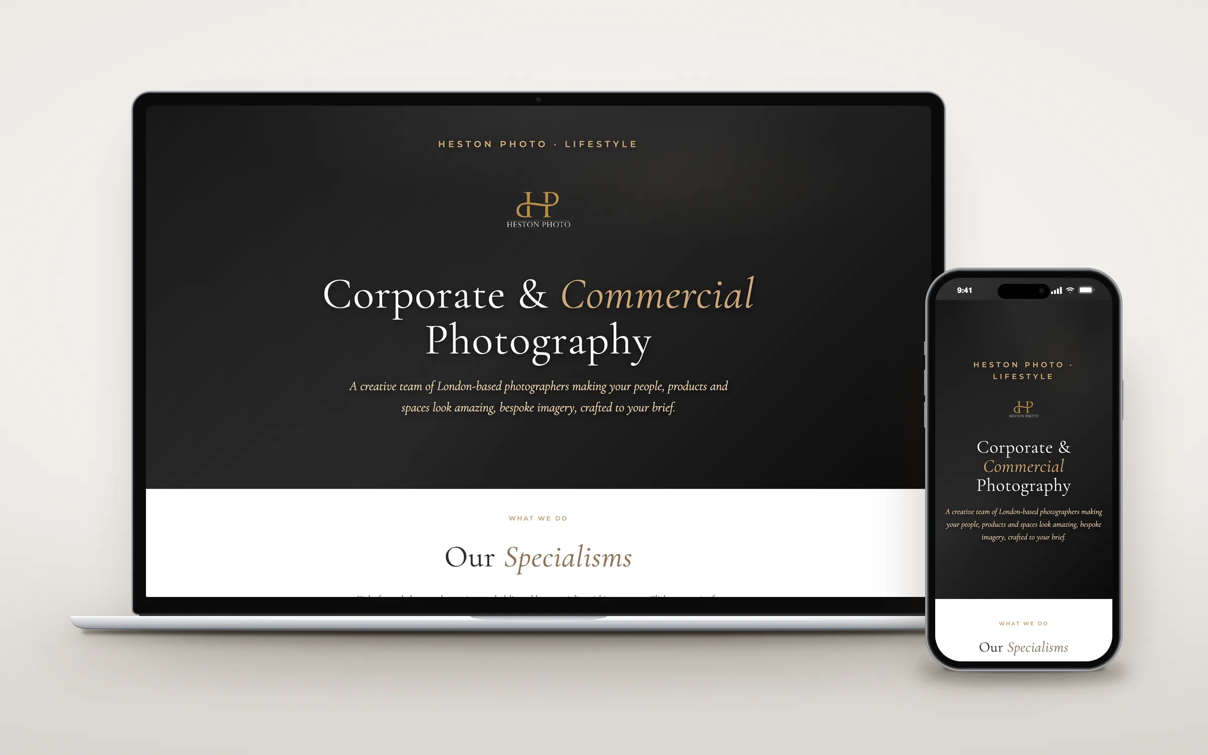 Heston Photo Lifestyle photography website shown on a laptop and phone