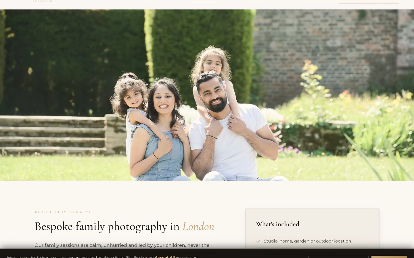 Family photography service page