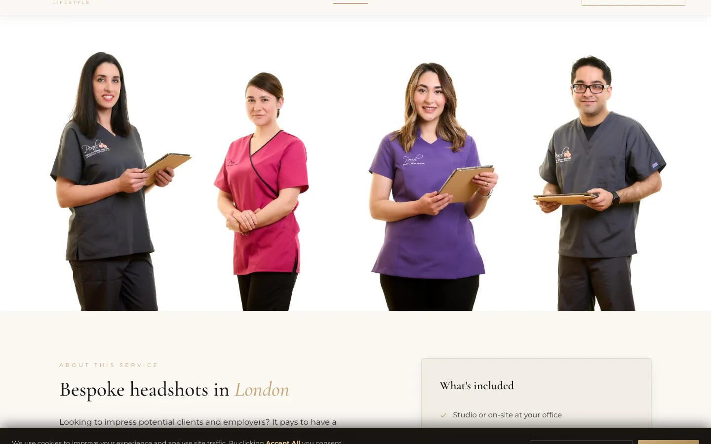 Headshots service page, bespoke corporate headshots in London