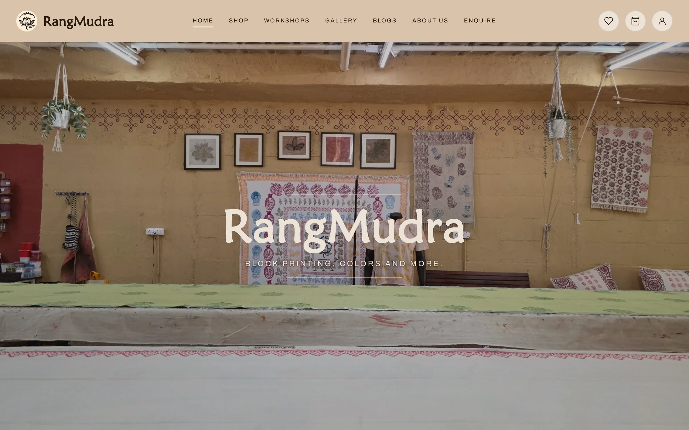 RangMudra homepage, the block-printing studio in Bengaluru