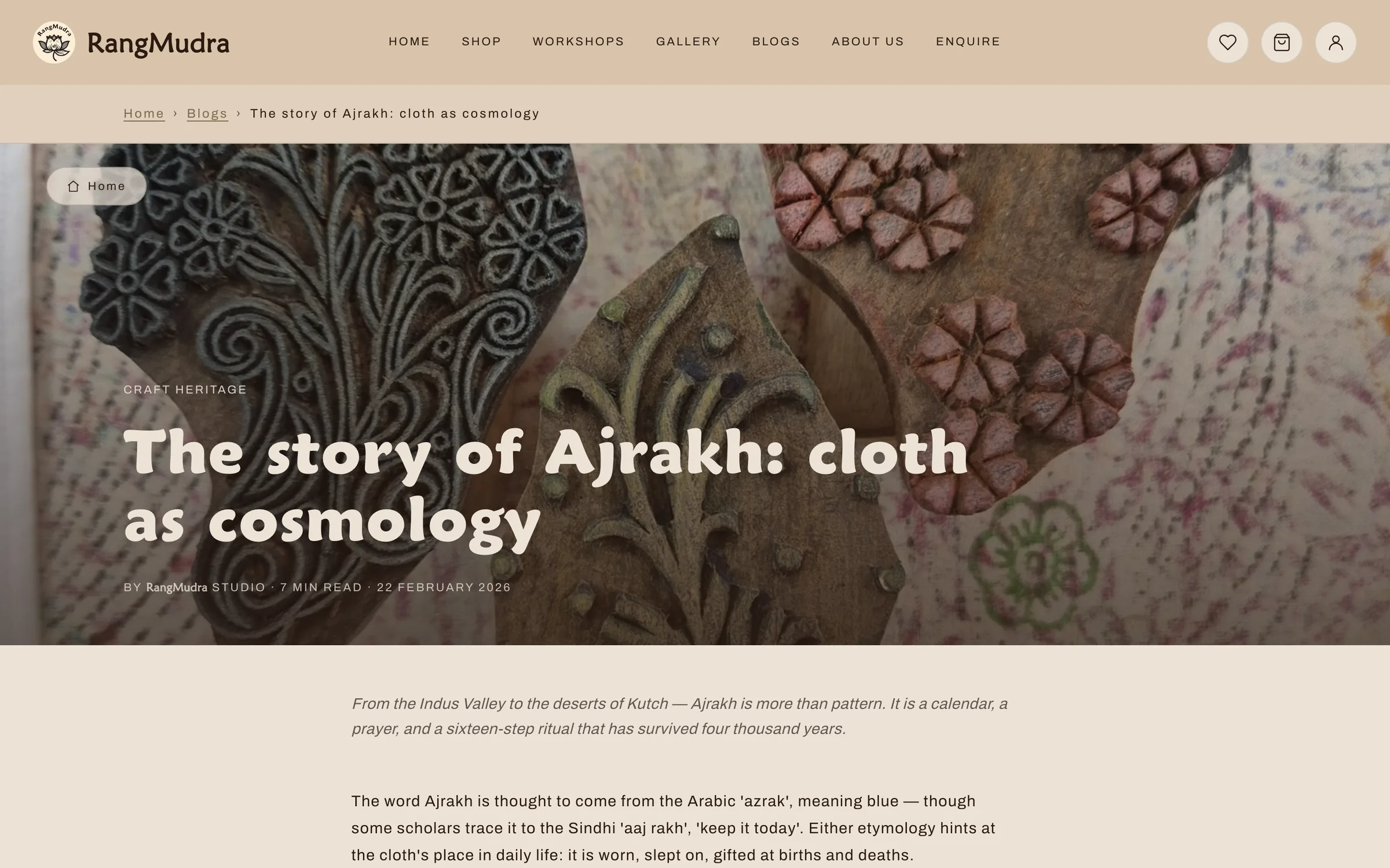 Journal article on the story of Ajrakh block printing